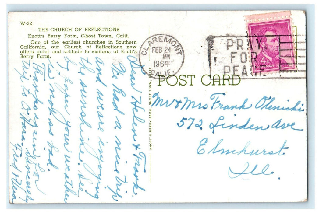 1964 The Church of Reflections Ghost Town California CA Cancel Postcard