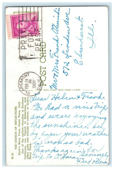 1964 The Church of Reflections Ghost Town California CA Cancel Postcard