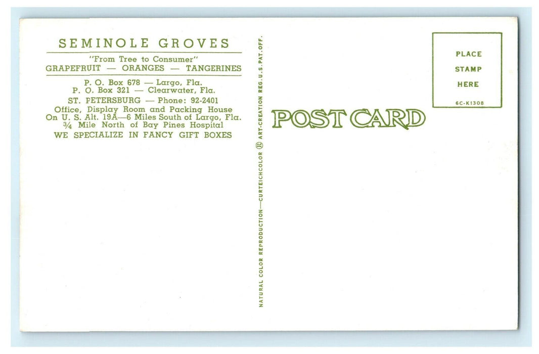 1960 Classic Cars Seminole Groves Largo St. Petersburg Florida, FL Postcard