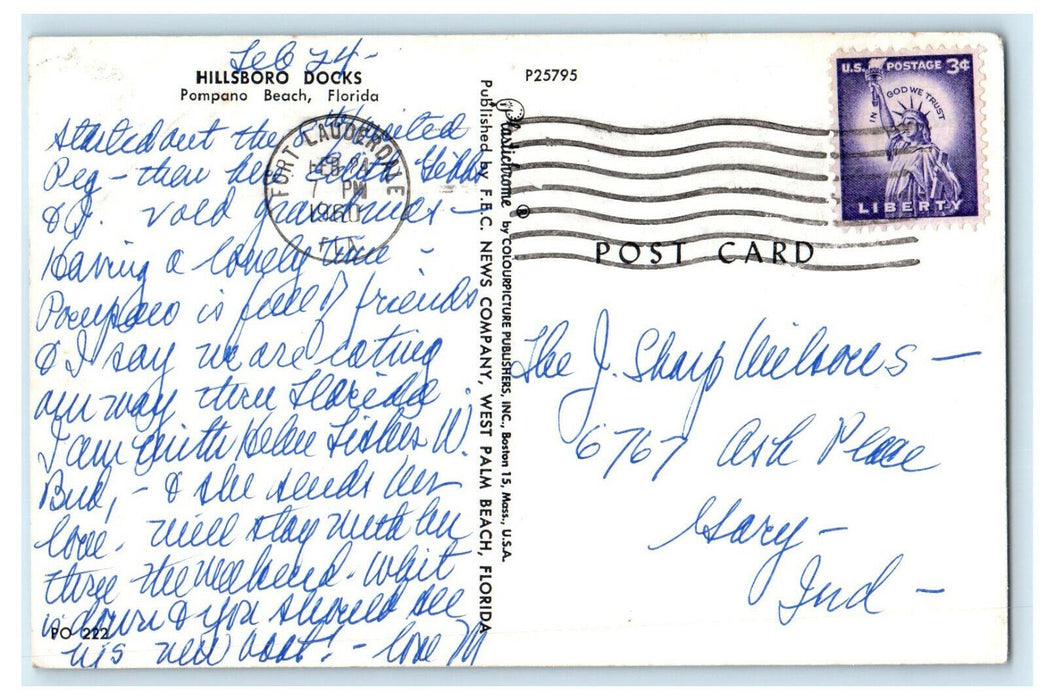 1960 Fort Lauderdale FL Hillsboro Docks, Pampano Beach Florida FL Postcard
