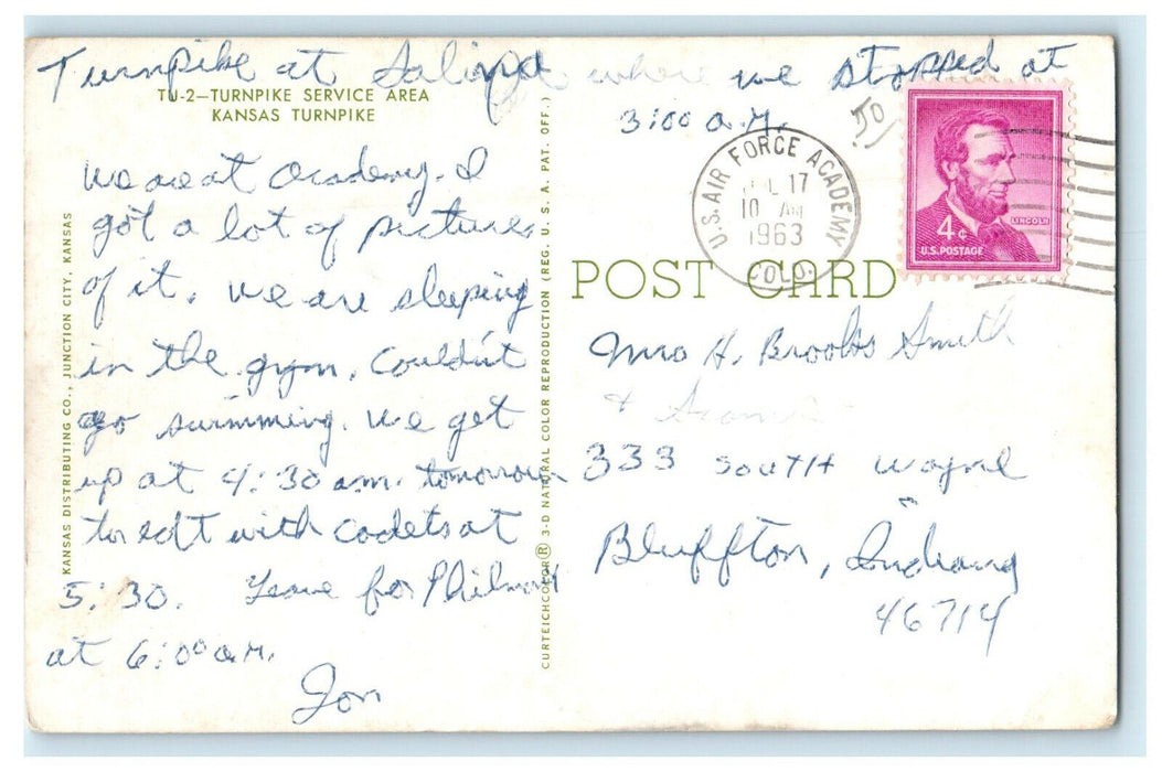 1963 US Air Force Academy CO Turnpike Service Area, Kansas Turnpike Postcard
