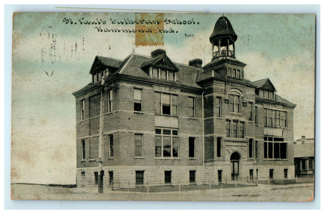 c1910 Saint Paul's Lutheran School Hammond Indiana IN Antique Postcard