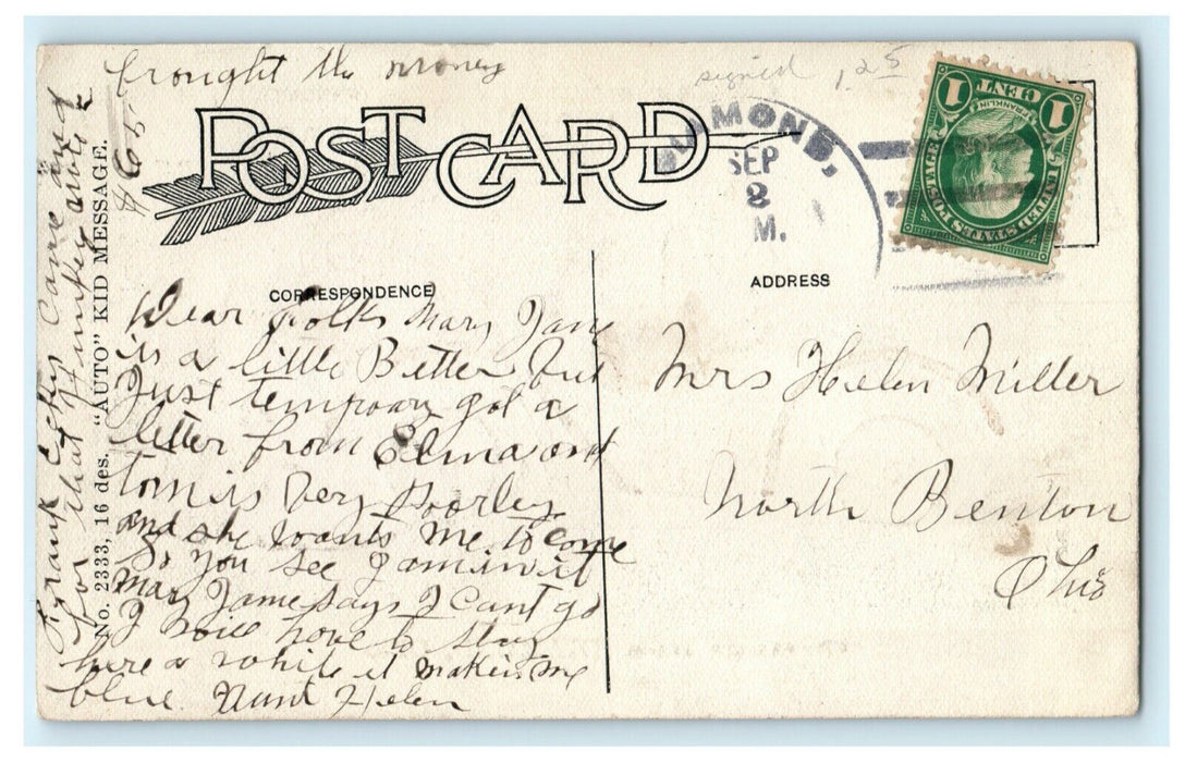 c1920's Greetings From Diamond Ohio OH Antique Classic Car Comic Child Postcard
