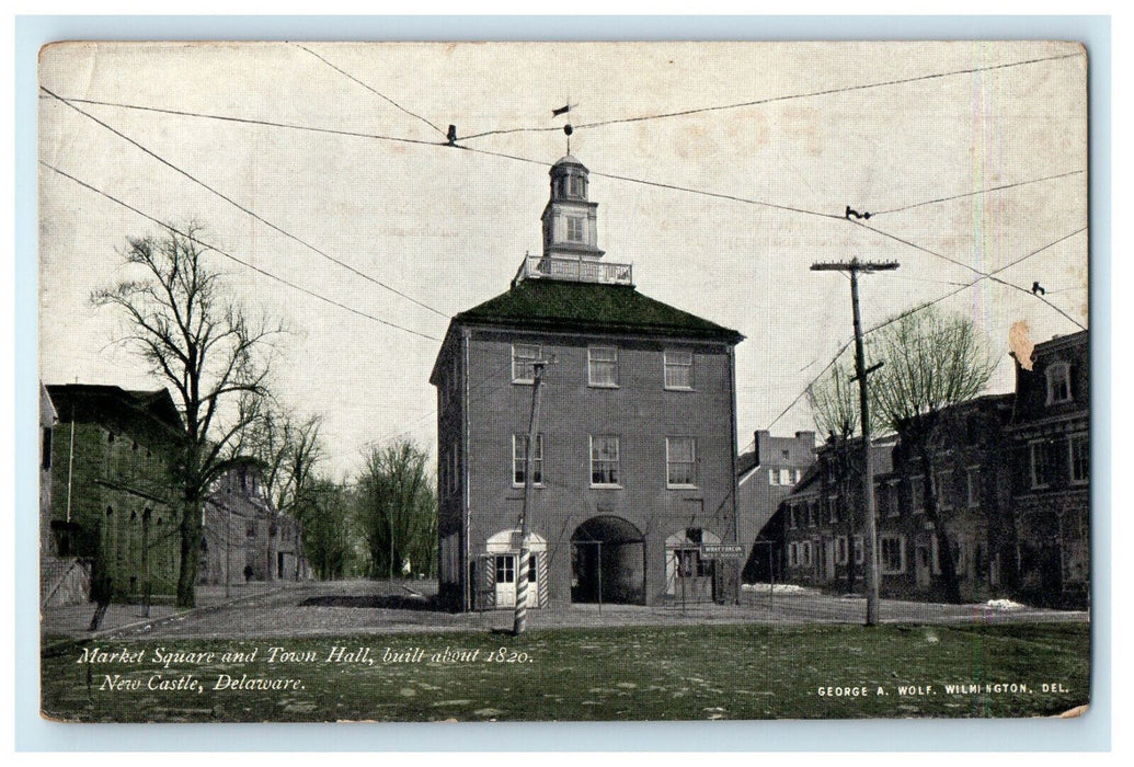 c1910s Market Square and Town Hall New Castle Delaware DE Antique Postcard