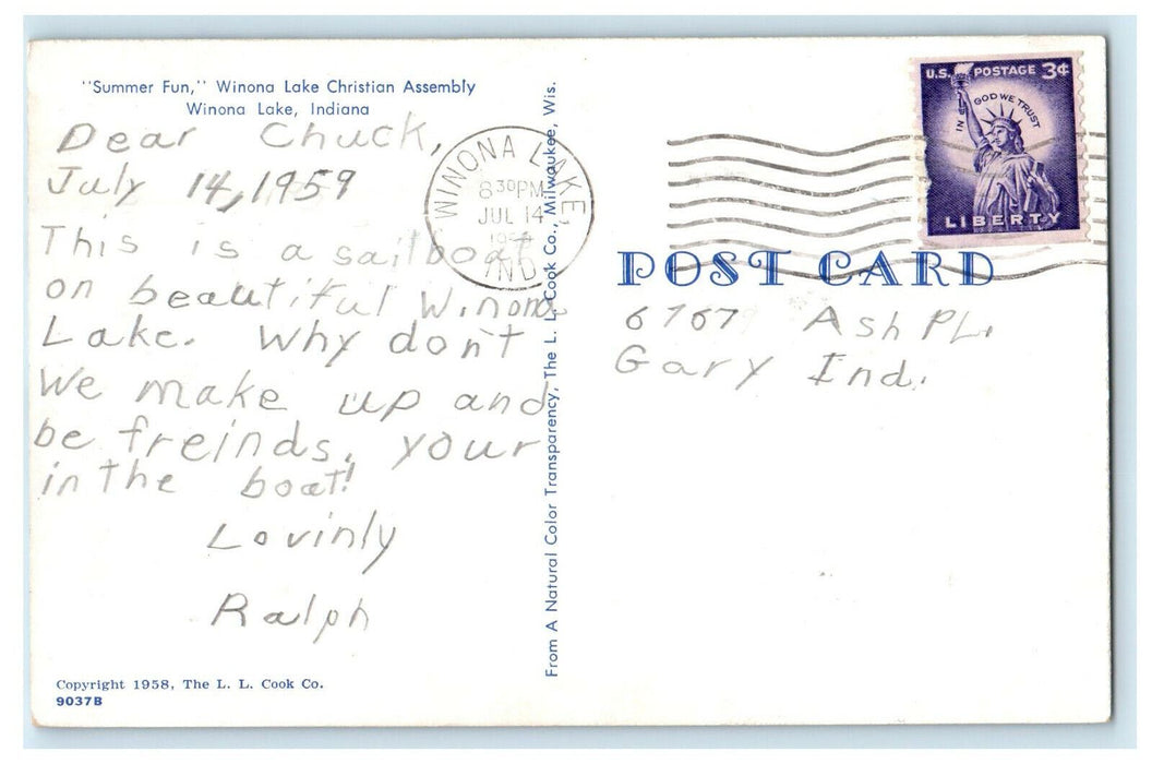 1959 Winona Lake Christian Assembly Winona Lake Indiana IN Postcard
