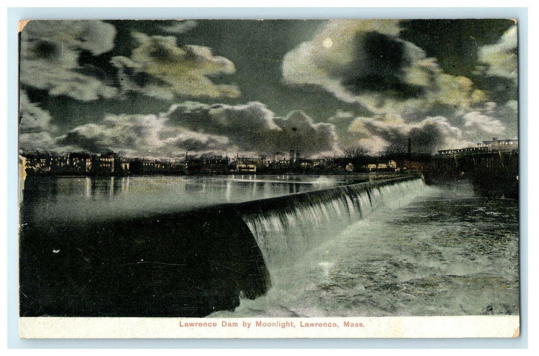 1907 Massachusetts Lawrence Dam By Moonlight Sidnaw Michigan Antique Postcard