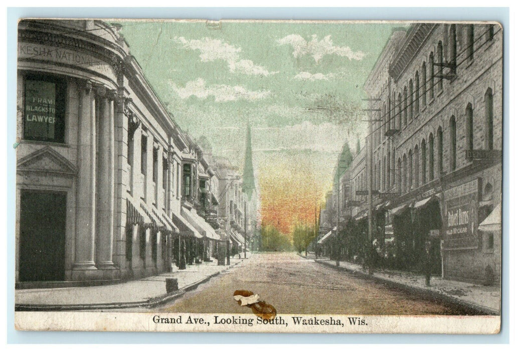 1910 Grand Avenue, Looking South, Waukesha, Wisconsin WI Antique Postcard