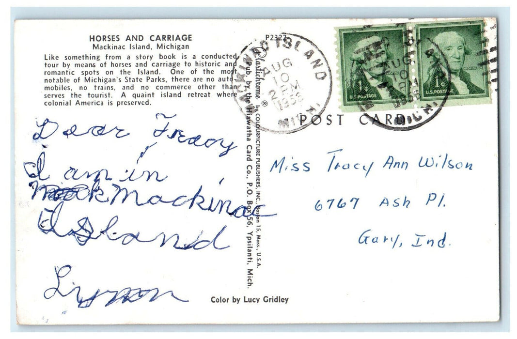 1956 People Riding Horse and Carriage, Mackinac Island Michigan MI Postcard