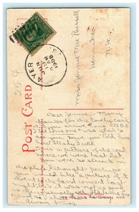 1908 Two Men Riding Boat in Sandy Pond, Ayer, Massachusetts MA Antique Postcard