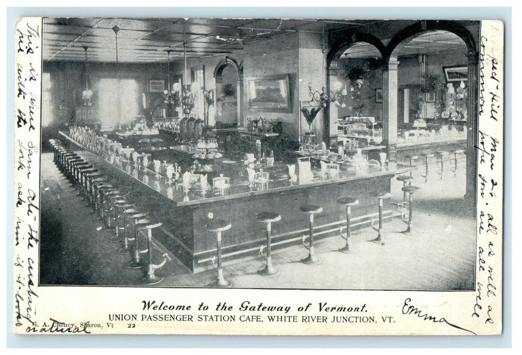 1905 Union Passenger Station Cafe, White River Junction Vermont VT Postcard