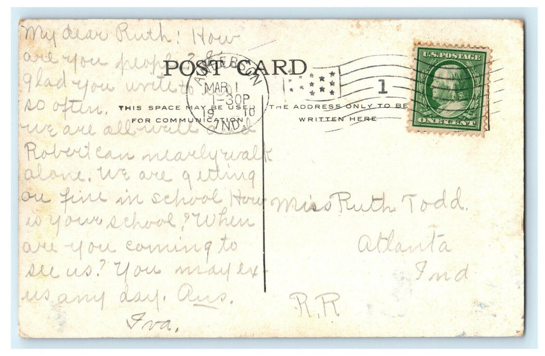 1910 Church Anderson IN Indiana Greeting Letter to Miss Ruth Antique Postcard