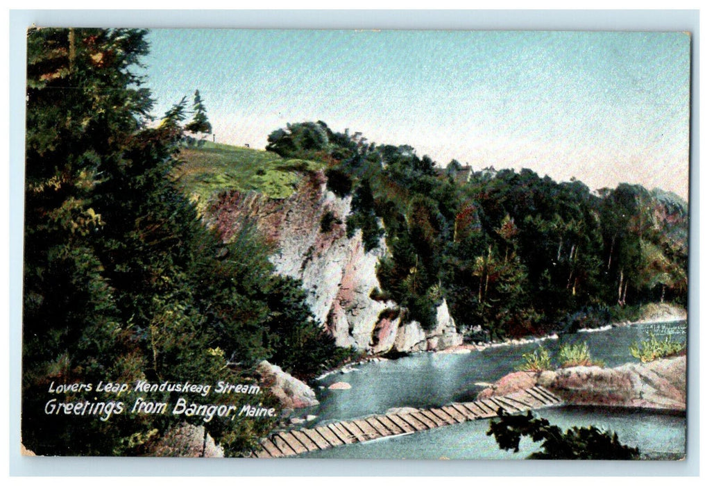 c1905s Lovers Leap Kenduskeag Stream, Greetings from Bangor Maine ME Postcard