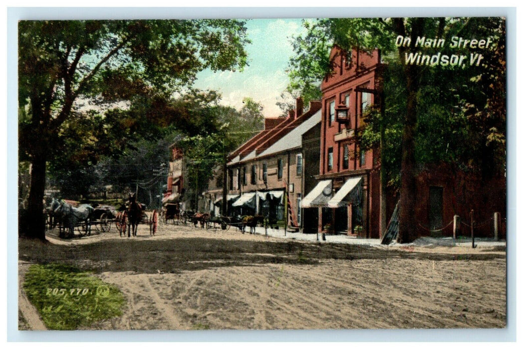 c1910 View On Main Street Horse Carriage Windsor Vermont VT Antique Postcard