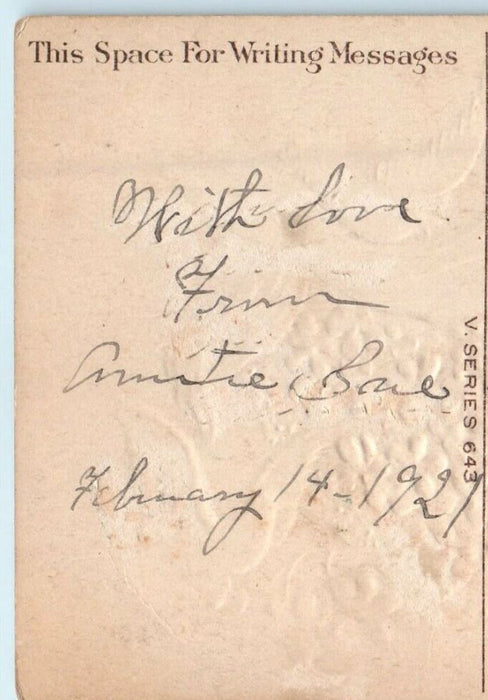 c1910's Valentine Cherub Angel Heart Pansies Dover Birds Embossed Postcard