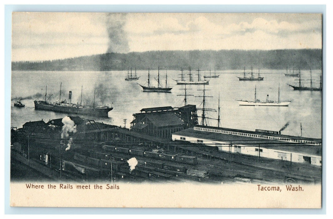 1905 Where The Rails Meet Sails Tacoma Washington WA Postcard