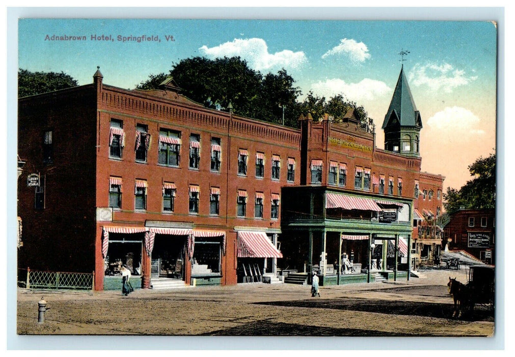 1916 Adnabrown Hotel Street View Springfield Vermont VT Posted Antique Postcard