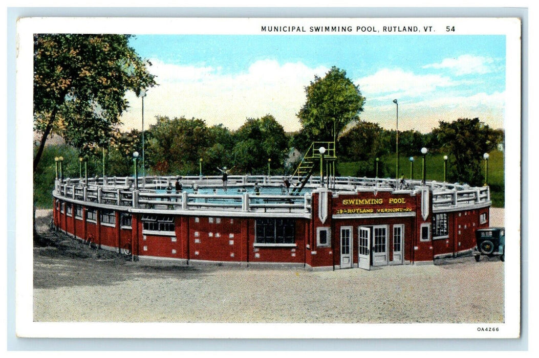 1934 Municipal Swimming Pool, Rutland, Vermont VT Vintage Cancel Postcard