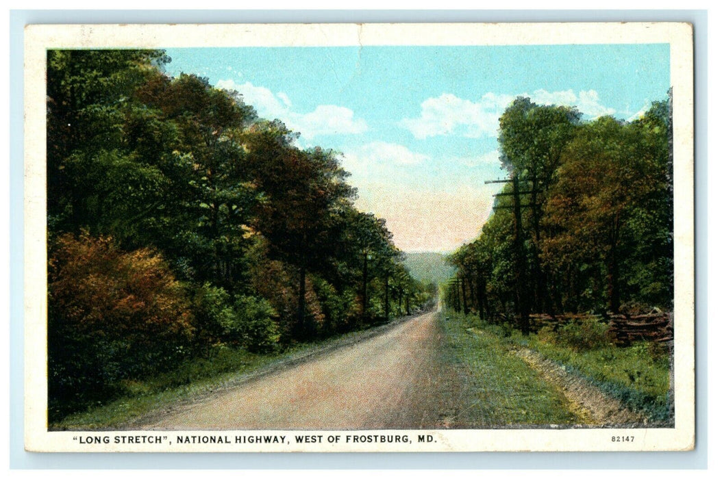 1909 "Long Stretch" National Highway, West of Frostburg Maryland MD Postcard