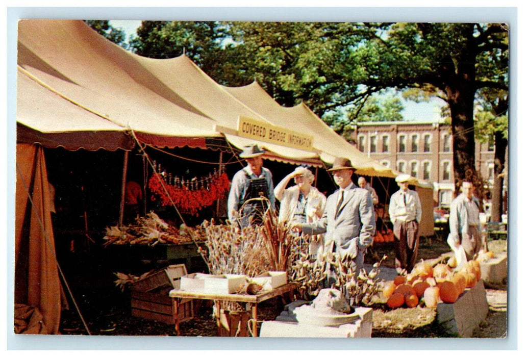 1958 Parked County Covered Bridge Festival Rockville Indiana IN Postcard