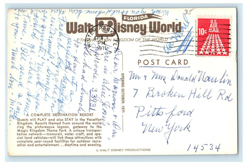 1971 A Complete Destination Resort Winter Park Florida FL Posted Postcard