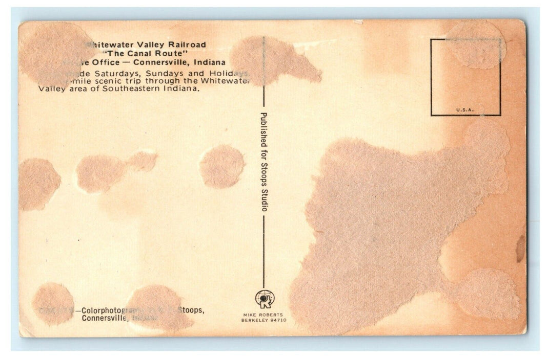1950 Whitewater Valley Railroad "The Canal Route" Connersville Indiana Postcard