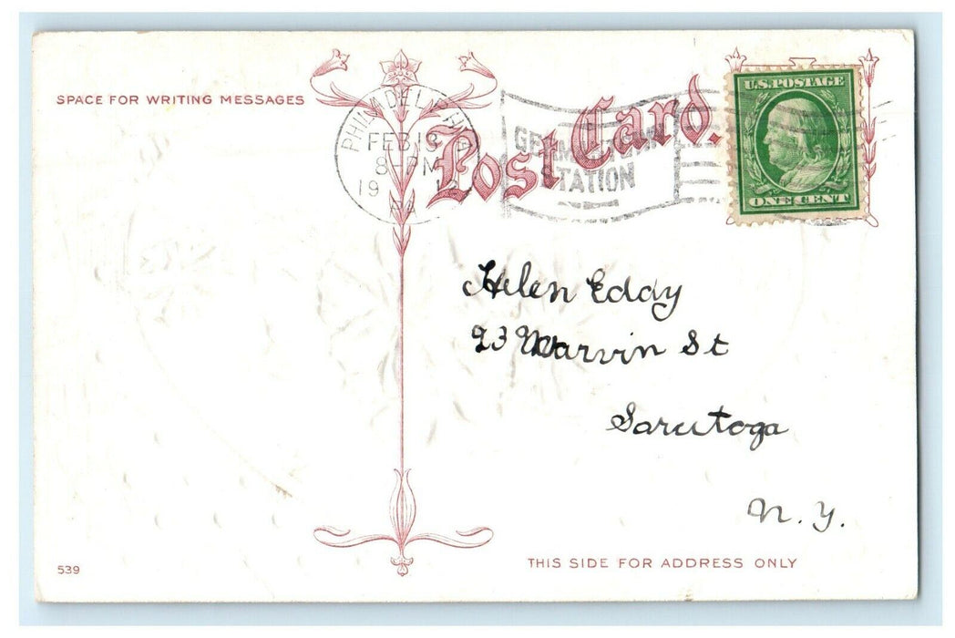 1912 Valentine Heart And Flowers H. Wessler Posted Antique Postcard