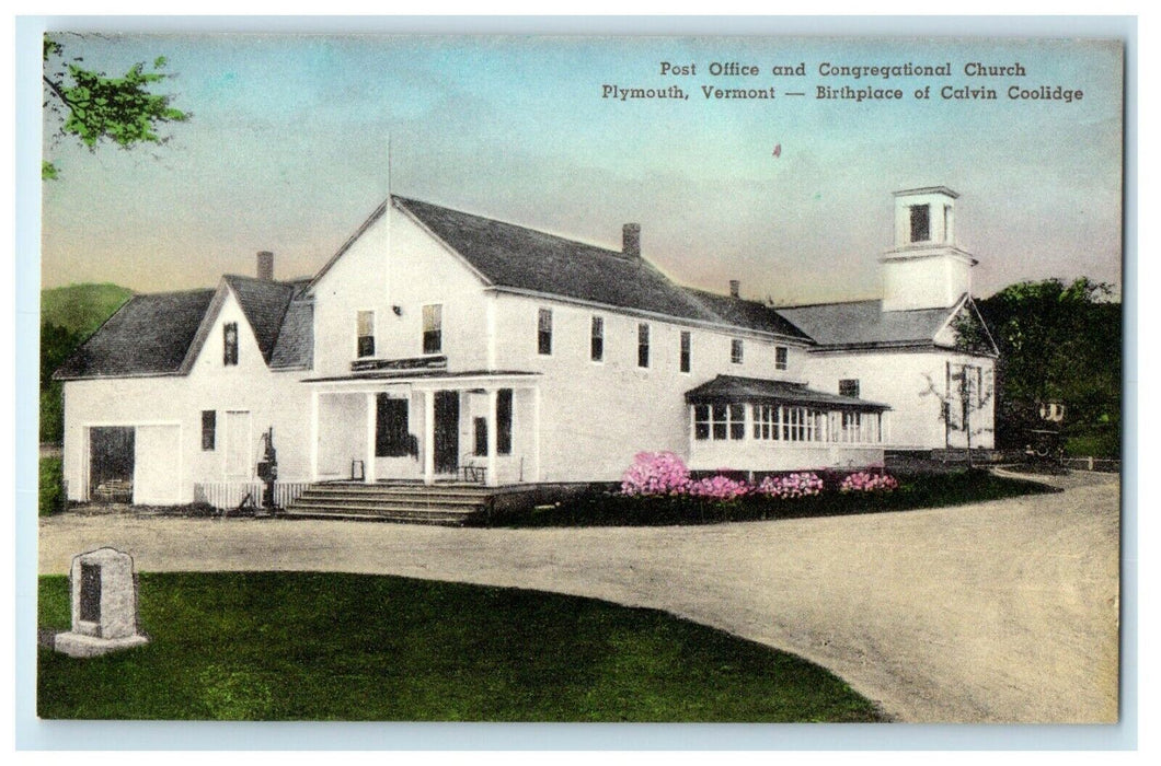 1907 Post Office and Congregational Church, Plymouth Vermont VT Postcard