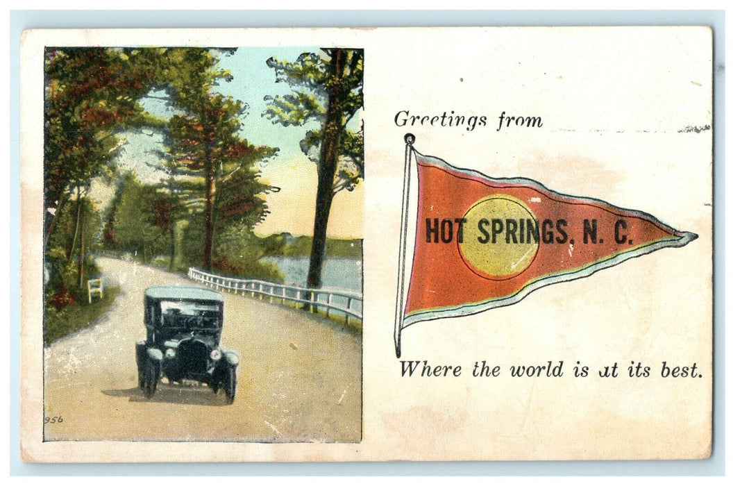 1910 Greetings From Hot Springs North Carolina NC Pennant Postcard