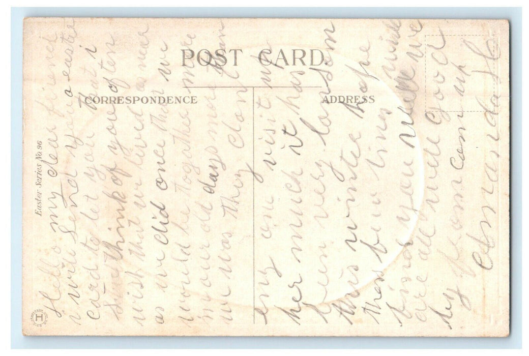 c1910's Easter Joys Boy Bow Tie Catching Butterfly Flowers Antique Postcard