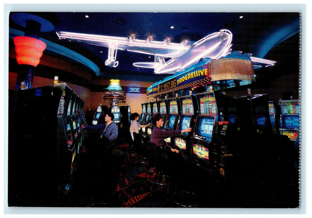 Spirit Mountain Casino Grand Ronde Oregon OR, Neon Replica Airplane Postcard