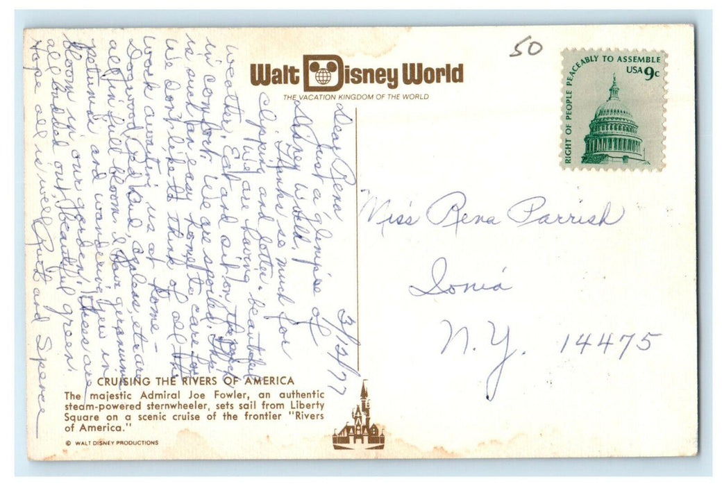 1977 Steamboat Cruising Rivers of America, Walt Disney World Postcard