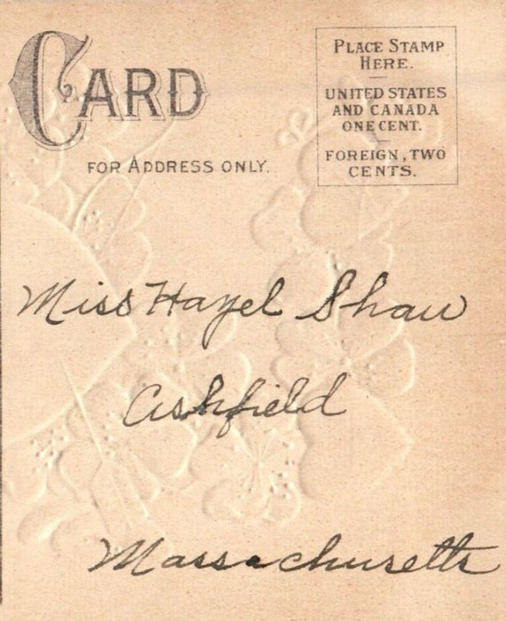c1910's Valentine Arrow Hearts Pink Pansies Flowers Birds Tree Embossed Postcard