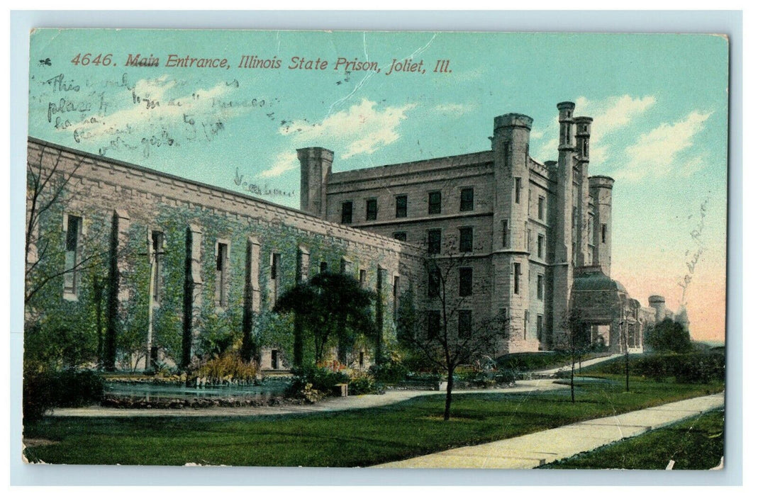 c1911 Maine Entrance Illinois State Prison Joliet Illinois IL Antique Postcard