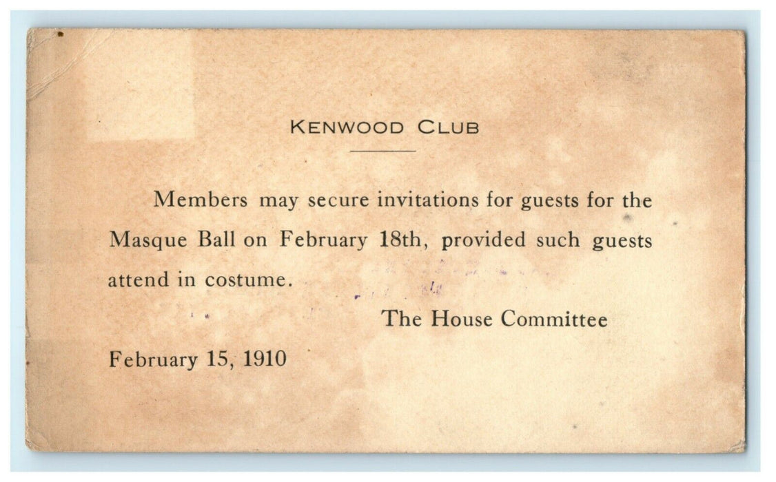 1910 Kenwood Club Masque Ball Advertising Chicago Illinois IL Goehst Postcard