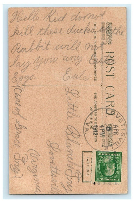1912 A Joyous Eastertide Girl And Rabbit Eggs Basket Chicks Winsch Back Postcard