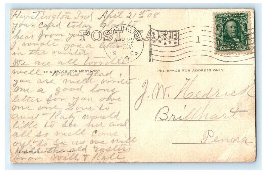 c1908 Huntington Indiana Country Court House IN Posted Antique Postcard