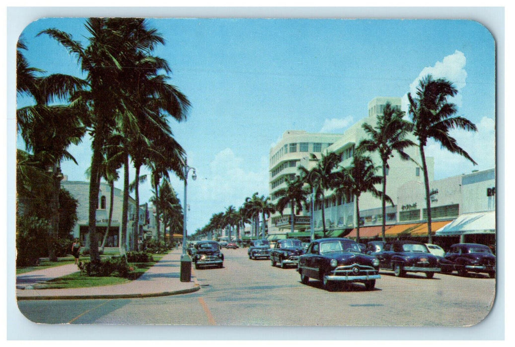 c1950s Lincoln Road Miami Beach Florida FL Classic Cars Unposted Postcard