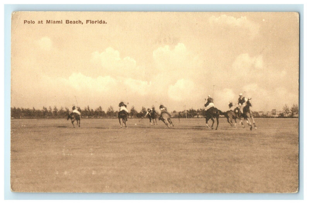 1912 Men Riding Horse Polo Sport at Miami Beach, Florida FL Postcard