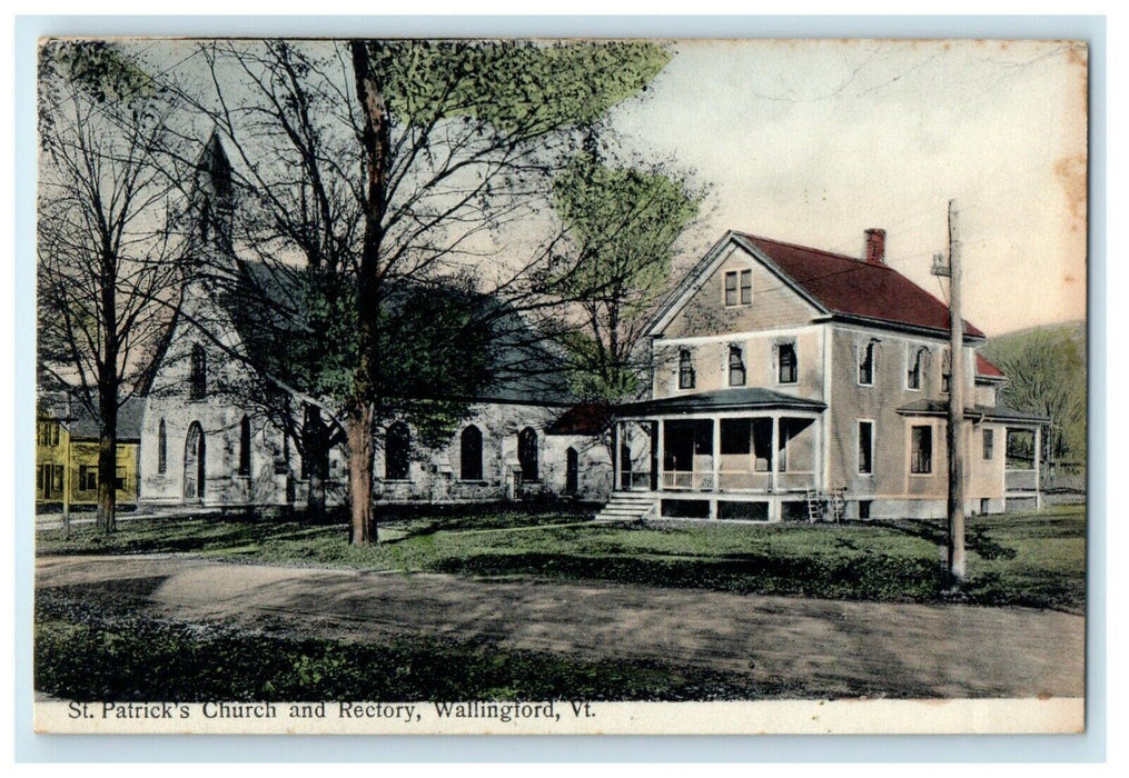 c1910 St. Patrick's Church And Rectory Wallington Vermont VT Antique Postcard