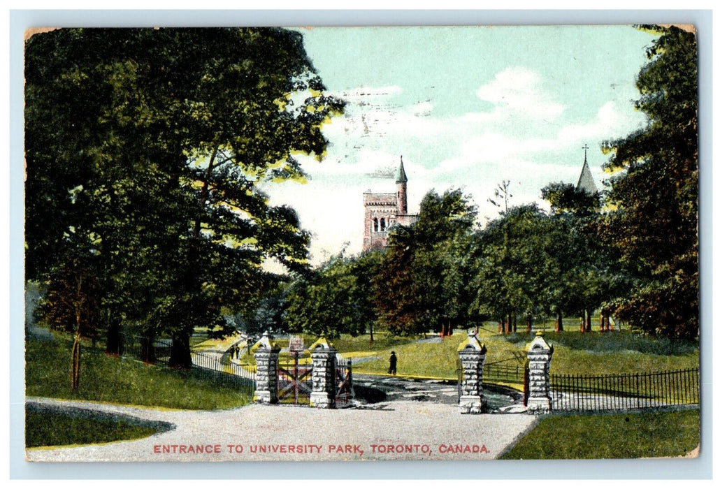 1909 Entrance Gate To University Park Toronto Ontario Canada Posted Postcard