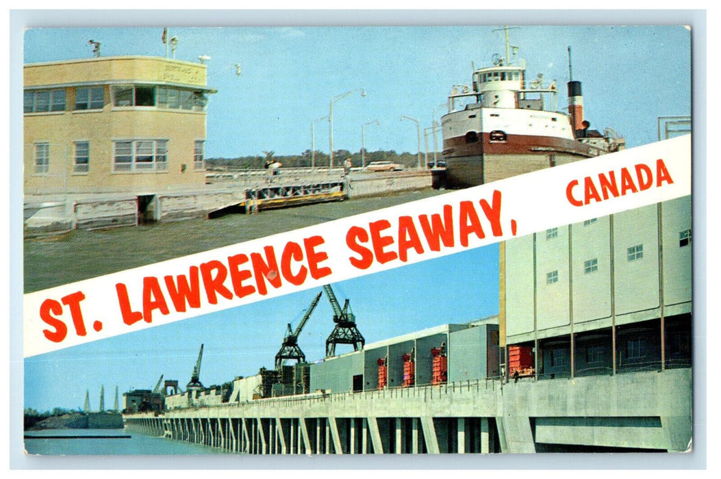 c1950's Steamer and Power Generating Station St. Lawrence Seaway Canada Postcard