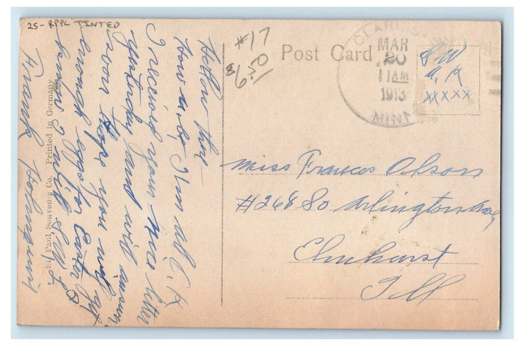 1913 Easter Boy With Toys Cart Chicken Hen Chicks RPPC Photo Tinted Postcard