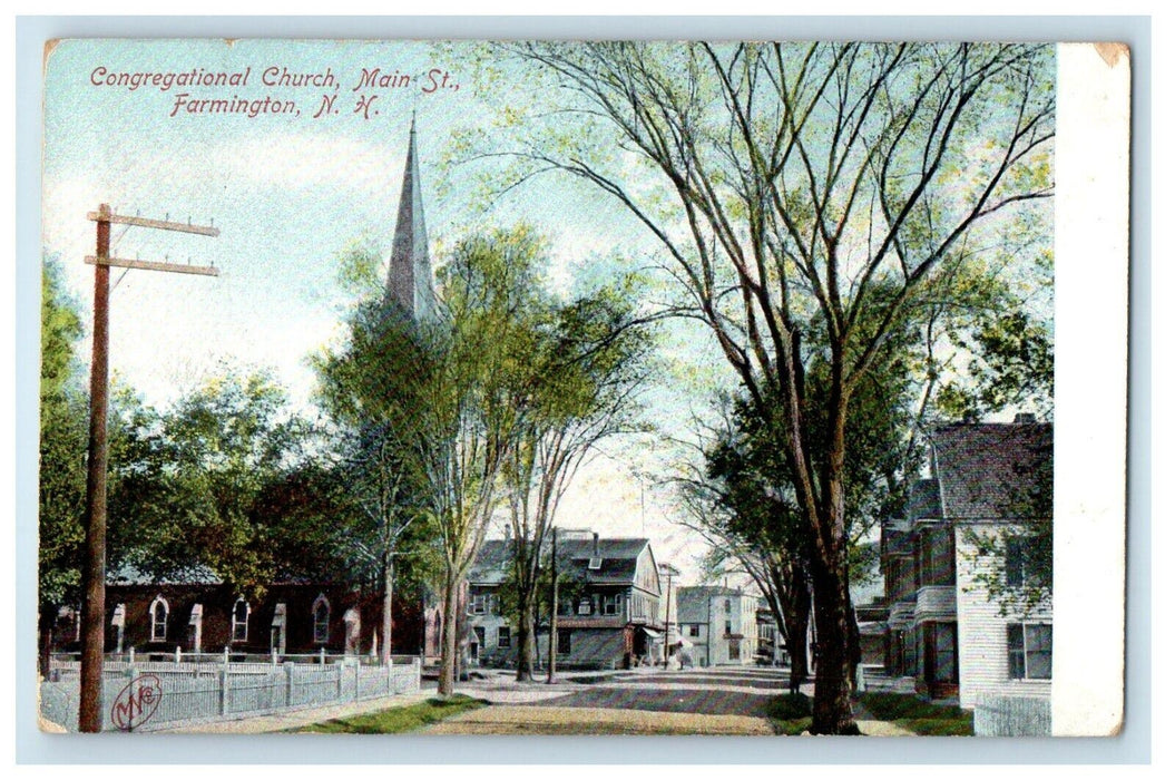 c1910's Congregational Church Main Street Farmington New Hampshire NH Postcard