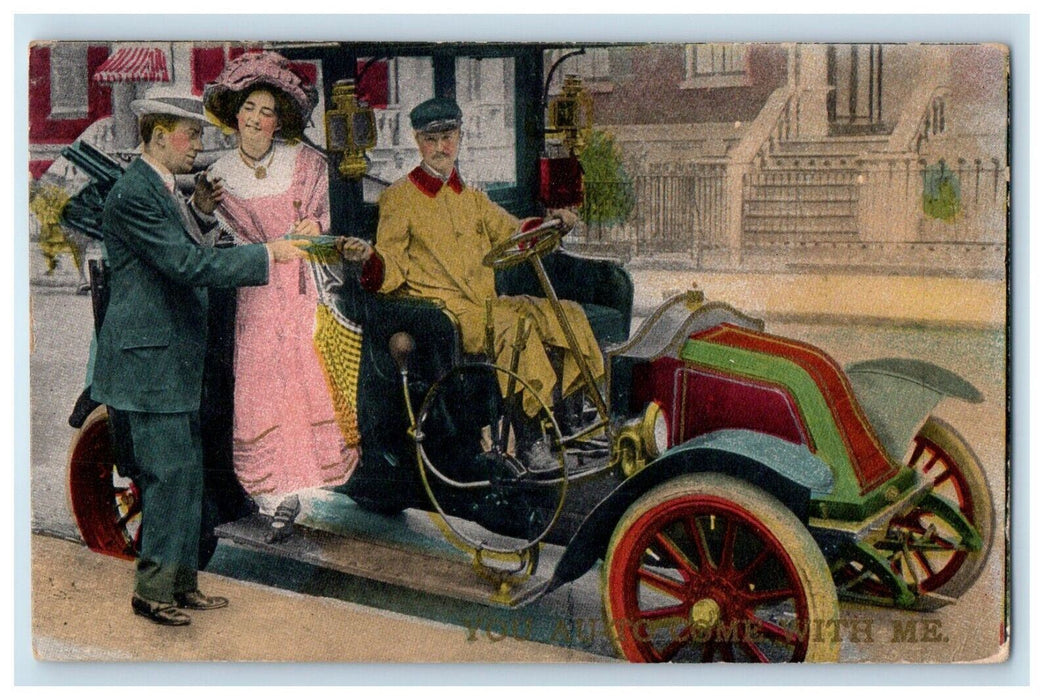 1911 Sweet Couple Ride Car Humor Romance Larue Pennsylvania PA Antique Postcard