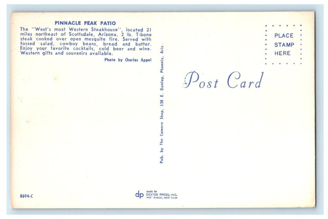 Pinnacle Peak Patio Restaurant Dining Room Cowgirl Scottsdale AZ Postcard