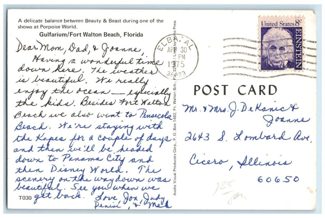 c1975 Delicate Balance World Gulfarium Fort Walton Beach Florida Postcard