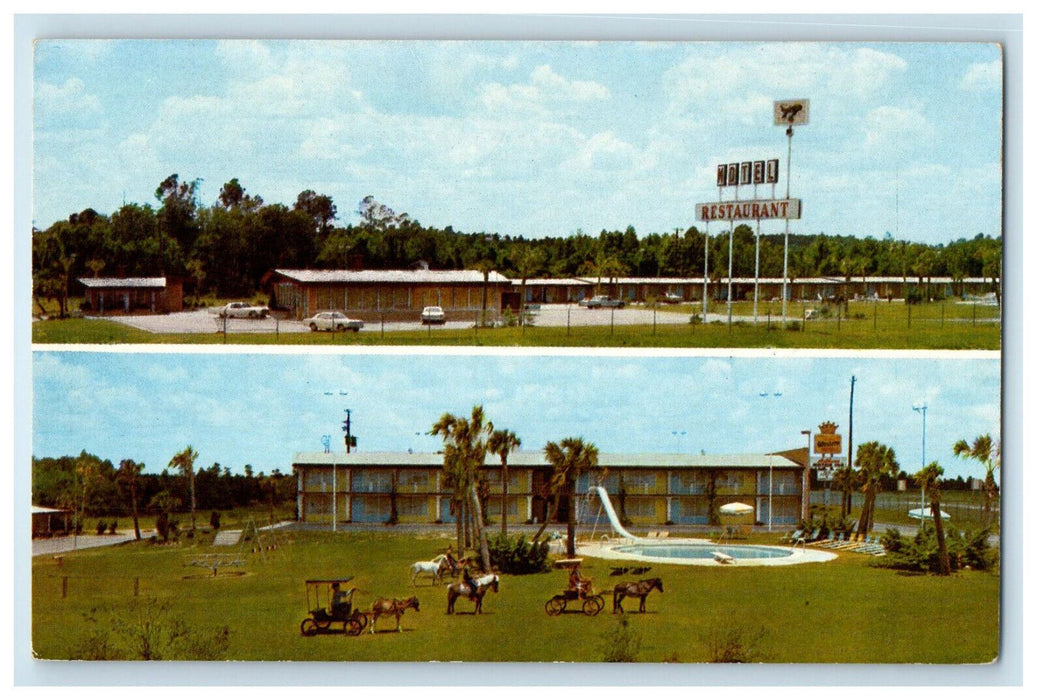 c1950's Multiview, Horse Carriage, Ashburn Motor Inn, Ashburn GA Postcard
