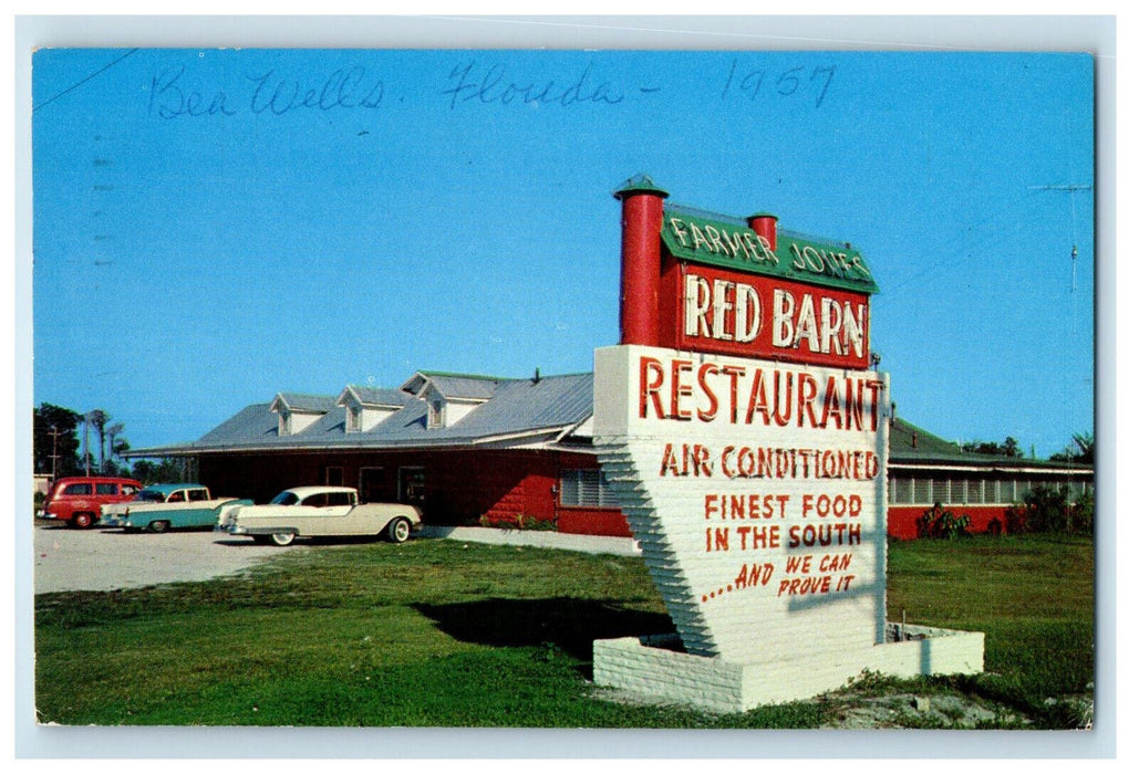 1957 The Red Barn First Class Restaurant West of Lakeland Florida FL Postcard