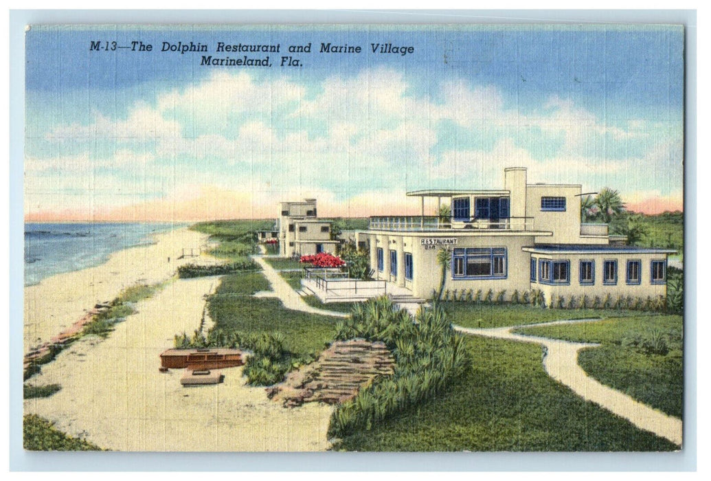 c1930's The Dolphin Restaurant and Marine Village Marineland FL Postcard