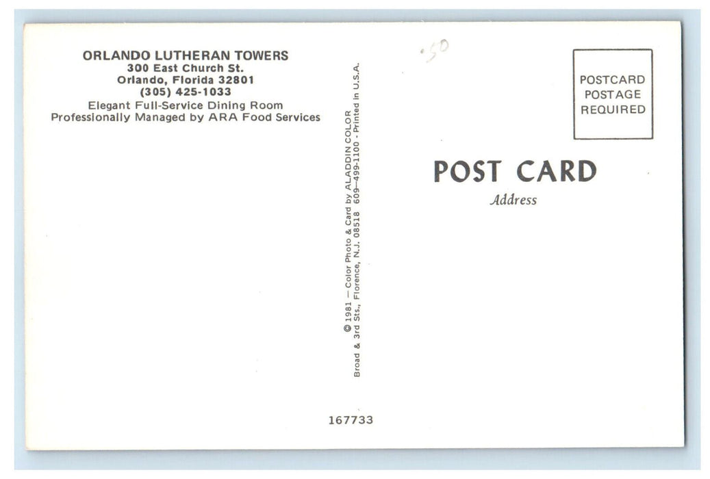 c1960's Dining Room, Orlando Lutheran Towers Orlando Florida FL Postcard